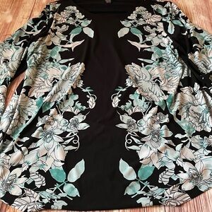 Alfani Black and Teal Floral Blouse